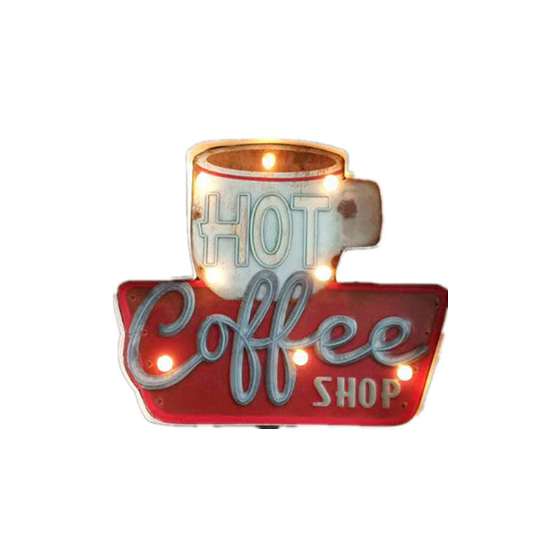 Retro LED Wall Mounted Light Red Coffee Cup/White Milk Bottle Signage Night Lamp with Iron Shade for Shop Clearhalo 'Night Lights' 'Wall Lights' Lighting' 964133