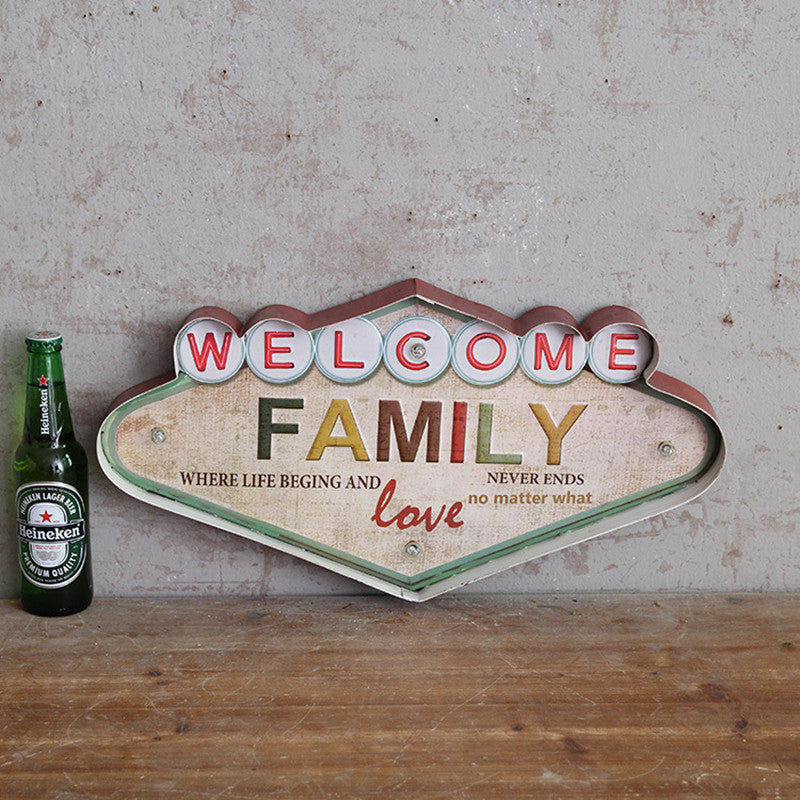 Vintage Welcome Signboard Wall Light Iron Wine Club LED Night Lighting in Distressed White Distressed White Clearhalo 'Night Lights' 'Wall Lights' Lighting' 964140