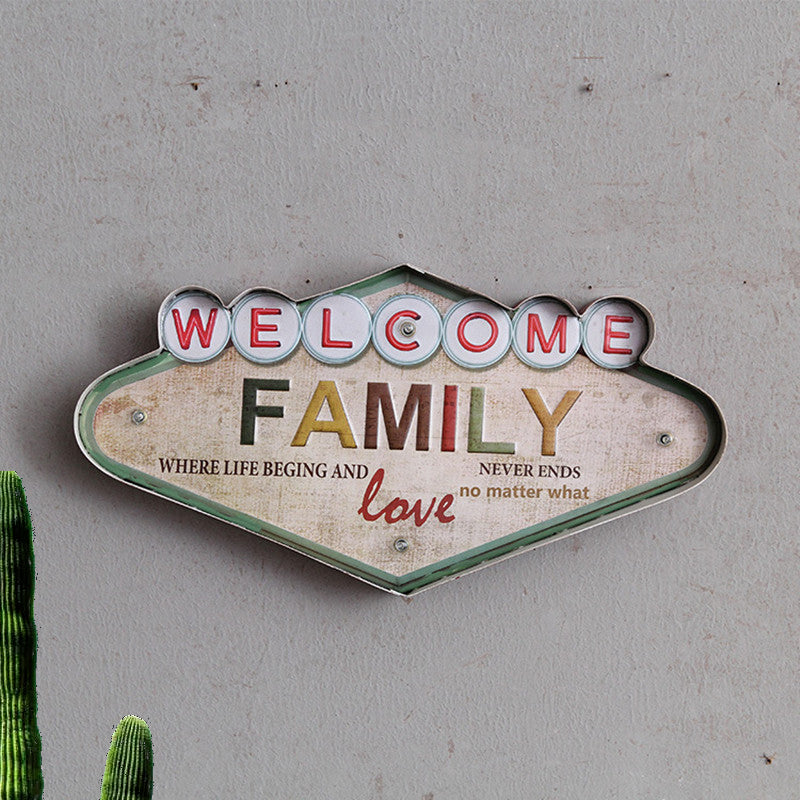 Vintage Welcome Signboard Wall Light Iron Wine Club LED Night Lighting in Distressed White Clearhalo 'Night Lights' 'Wall Lights' Lighting' 964141