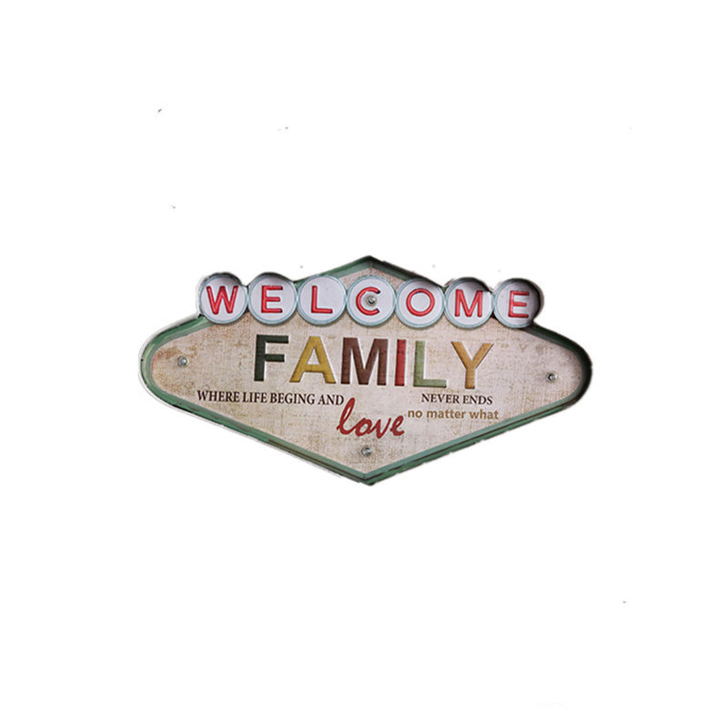 Vintage Welcome Signboard Wall Light Iron Wine Club LED Night Lighting in Distressed White Clearhalo 'Night Lights' 'Wall Lights' Lighting' 964142