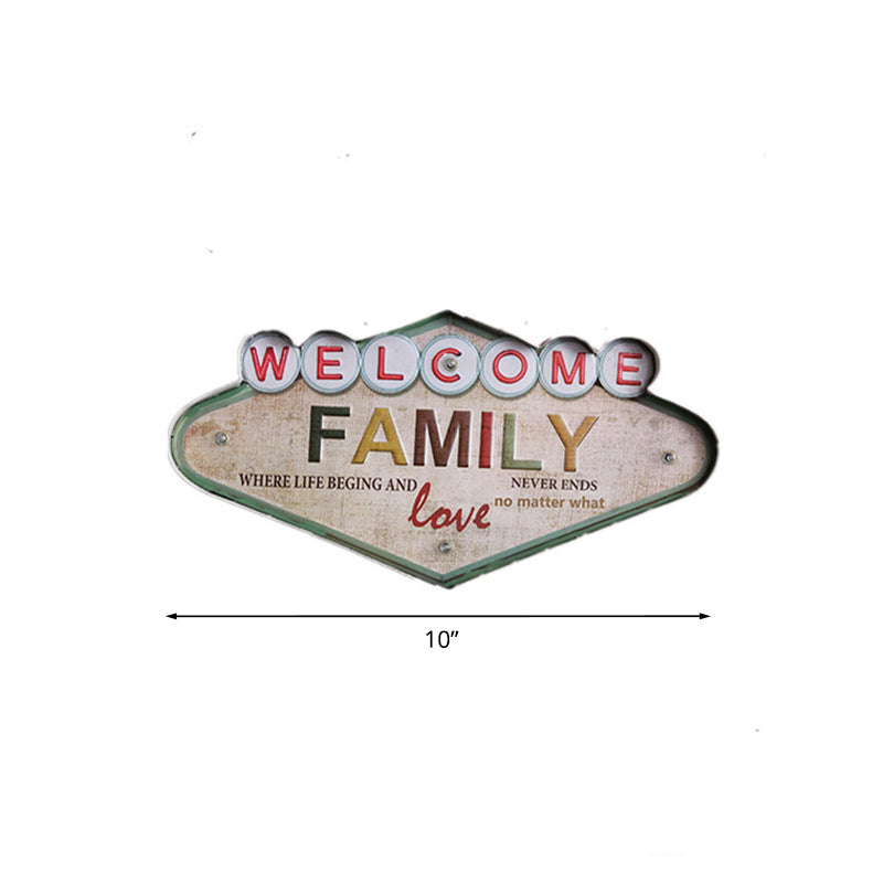 Vintage Welcome Signboard Wall Light Iron Wine Club LED Night Lighting in Distressed White Clearhalo 'Night Lights' 'Wall Lights' Lighting' 964143
