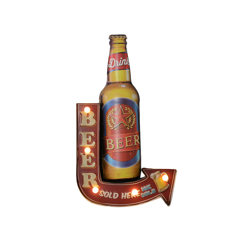 Beer/Car/Anchor Sign Flush Wall Sconce Modern Metallic Restaurant Battery Operated LED Night Light in Black and Red/Pink/Blue and Yellow Clearhalo 'Night Lights' 'Wall Lights' Lighting' 964151