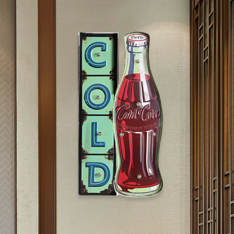 Soda Bottle Signboard Wall Lighting Ideas Vintage Iron Red LED Night Lamp for Shop Clearhalo 'Night Lights' 'Wall Lights' Lighting' 964173