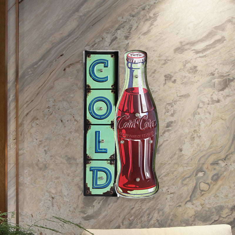 Soda Bottle Signboard Wall Lighting Ideas Vintage Iron Red LED Night Lamp for Shop Clearhalo 'Night Lights' 'Wall Lights' Lighting' 964174