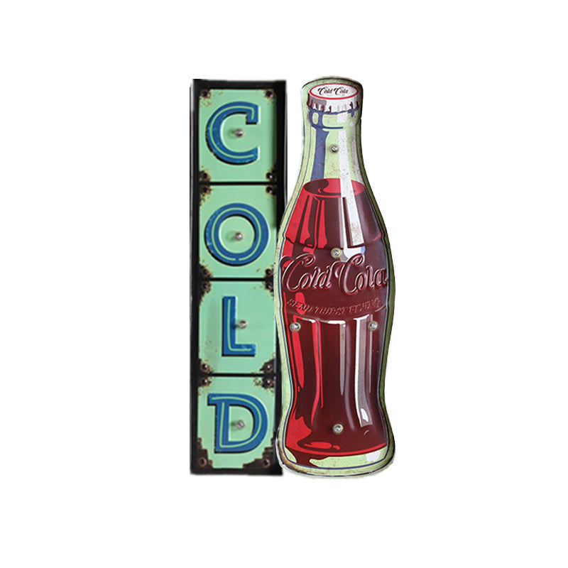 Soda Bottle Signboard Wall Lighting Ideas Vintage Iron Red LED Night Lamp for Shop Clearhalo 'Night Lights' 'Wall Lights' Lighting' 964175