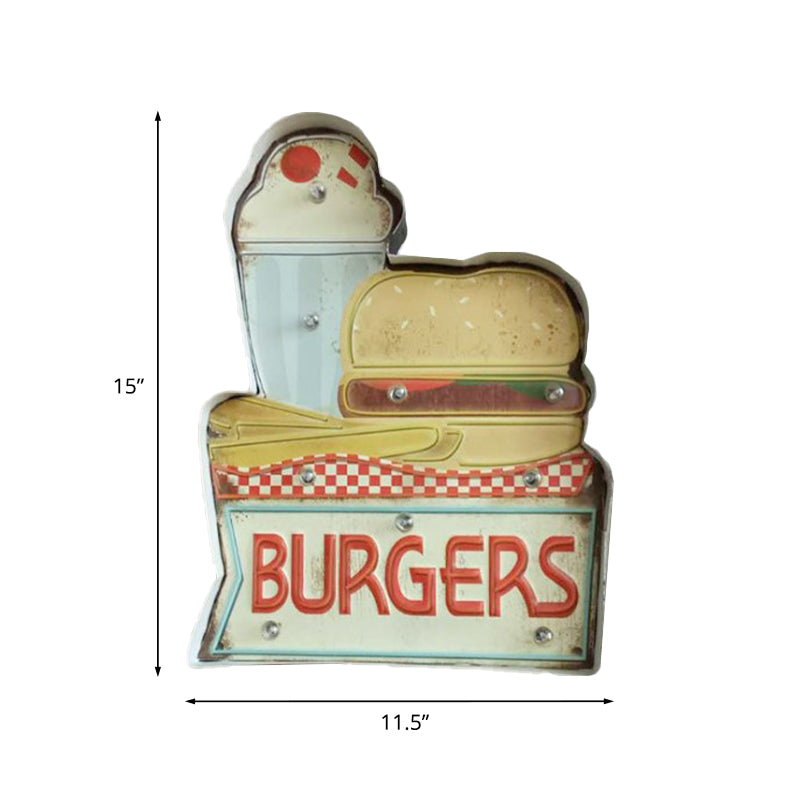 Retro Burger/Drinks Sign Iron Night Lamp LED Wall Mount Lighting in Blue and Yellow/White for Cinema Bar Clearhalo 'Night Lights' 'Wall Lights' Lighting' 964189