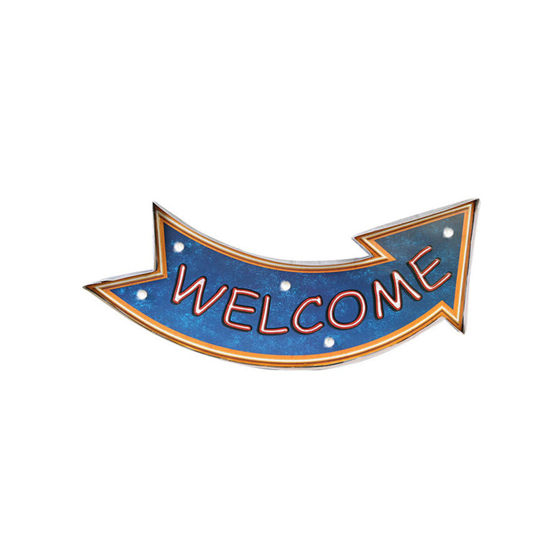 Welcome Direction Arrow Sign Wall Lamp Retro Metallic Beer Bar LED Night Light in Blue Clearhalo 'Night Lights' 'Wall Lights' Lighting' 964197