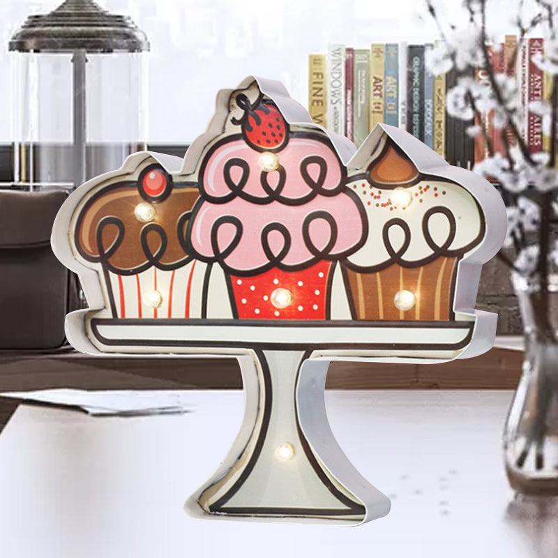 Vintage LED Flush Wall Sconce Light White and Brown Cake/Pink Ice Cream/Blue and Red Drinks Wall Mount Night Lamp with Iron Shade for Bistro Clearhalo 'Night Lights' 'Wall Lights' Lighting' 964221