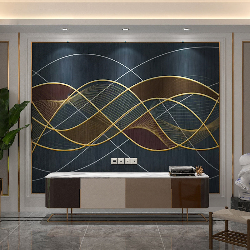 Modern Swirling Line Mural Wallpaper Dark Blue Coffee Shop Wall Covering, Full Size Clearhalo 'Wall Decor' 'Wall Mural' 965077