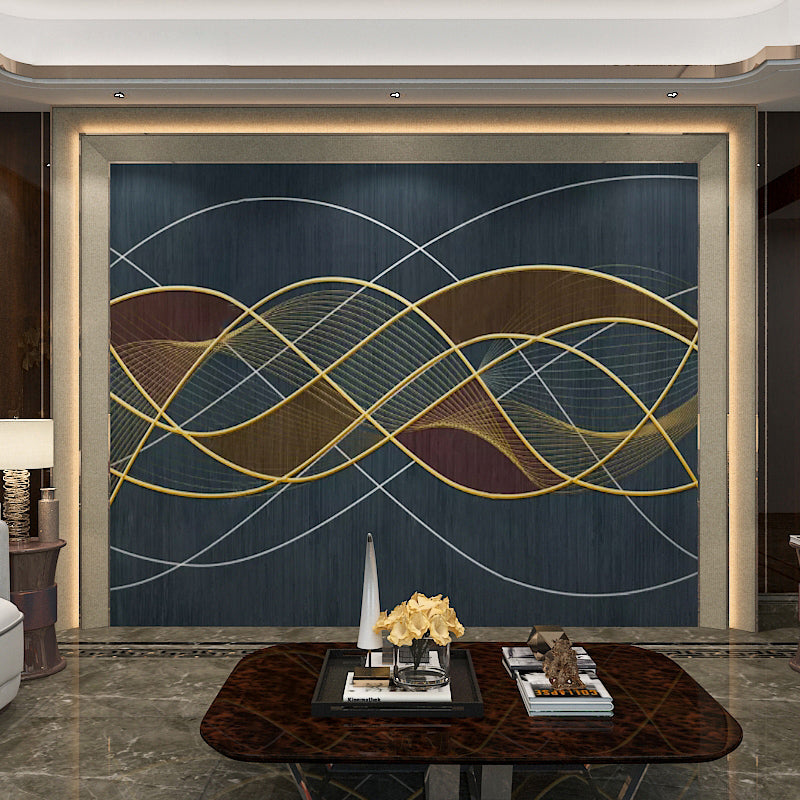 Modern Swirling Line Mural Wallpaper Dark Blue Coffee Shop Wall Covering, Full Size Clearhalo 'Wall Decor' 'Wall Mural' 965078