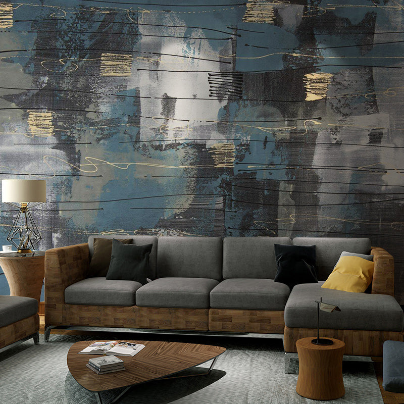 Full Size Color Block Mural in Blue and Grey Non-Woven Fabric Wall Covering for Home Decoration, Made to Measure Blue-Gray Clearhalo 'Wall Decor' 'Wall Mural' 965091