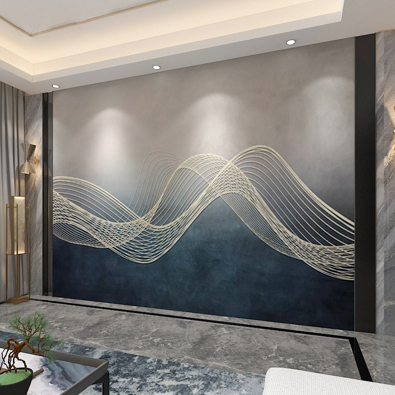 Full Outspread Line Mural Contemporary 3D Effect Wall Art in Blue and Grey Clearhalo 'Wall Decor' 'Wall Mural' 965107