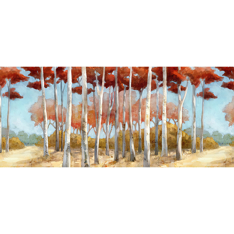 Red Forest Wall Covering Moisture-Resistant Wall Mural for Coffee Shop Clearhalo 'Wall Decor' 'Wall Mural' 965134