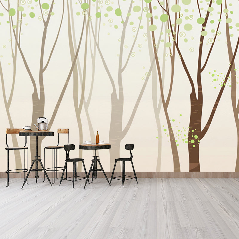 Whole Misty Forest Wall Covering for Office Fantasy Leaf Mural Wallpaper in Brown, Stain-Resistant Clearhalo 'Wall Decor' 'Wall Mural' 965158