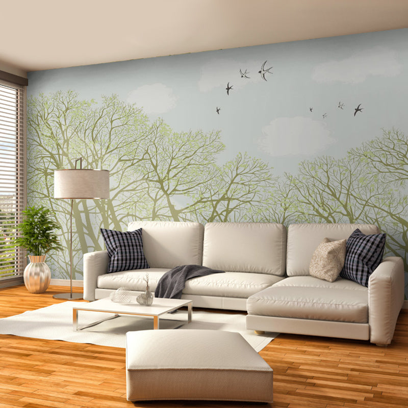 Decorative Tree and Bird Mural Non-Woven Fabric Minimalist Wall Art for Living Room Green Clearhalo 'Wall Decor' 'Wall Mural' 965171