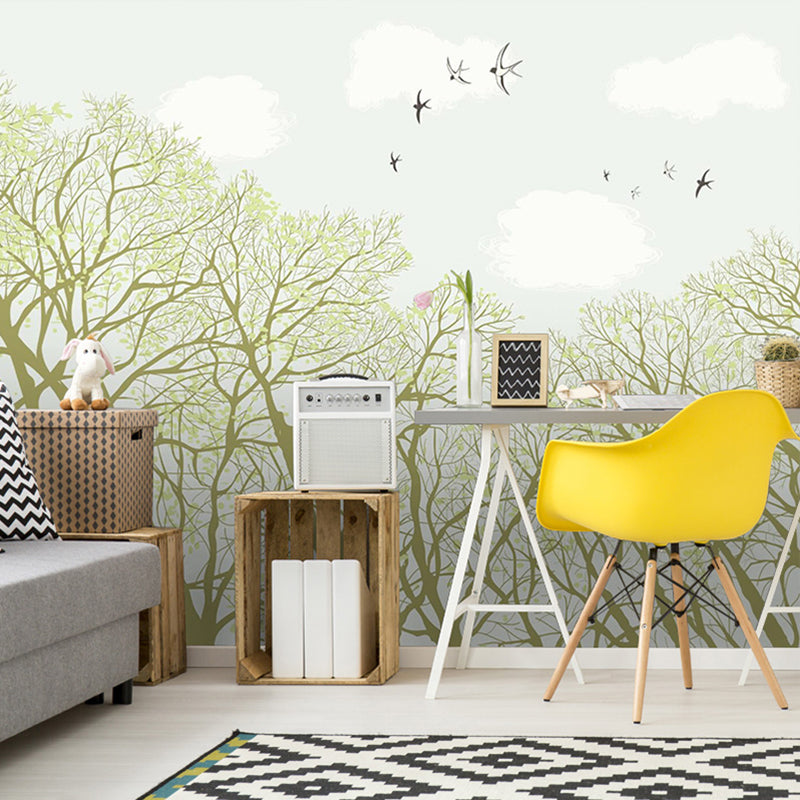 Decorative Tree and Bird Mural Non-Woven Fabric Minimalist Wall Art for Living Room Clearhalo 'Wall Decor' 'Wall Mural' 965172