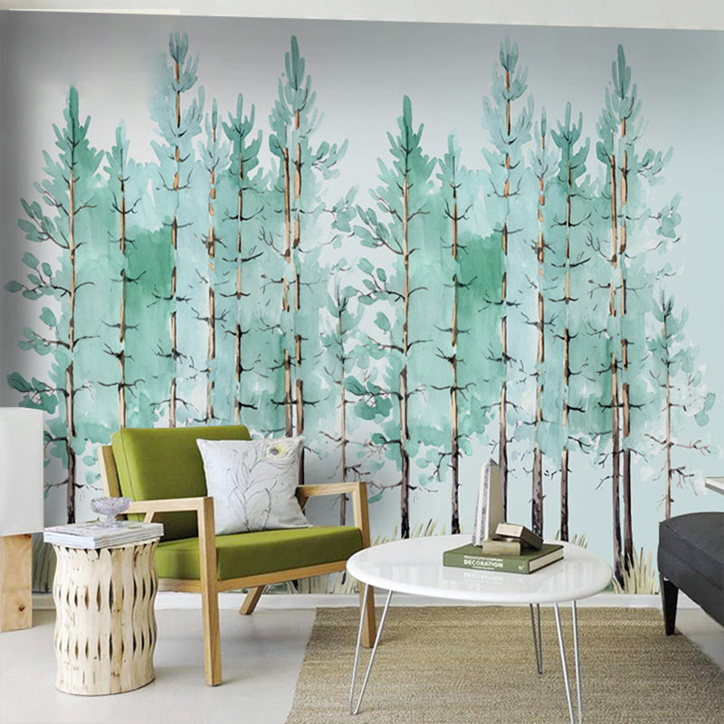 Non-Woven Material Mural Fresh Green Contemporary Forest Wall Art, Made to Measure Green Clearhalo 'Wall Decor' 'Wall Mural' 965176