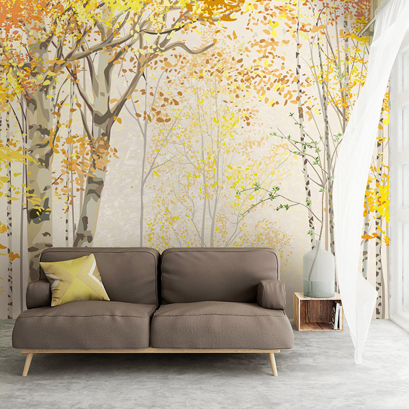 Extra Large Nostalgic Wall Decor Yellow Autumn Forest Wall Mural, Customized Size Available Yellow Clearhalo 'Wall Decor' 'Wall Mural' 965181