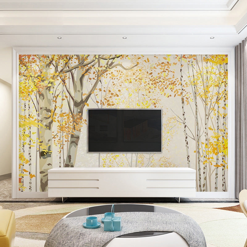 Extra Large Nostalgic Wall Decor Yellow Autumn Forest Wall Mural, Customized Size Available Clearhalo 'Wall Decor' 'Wall Mural' 965183