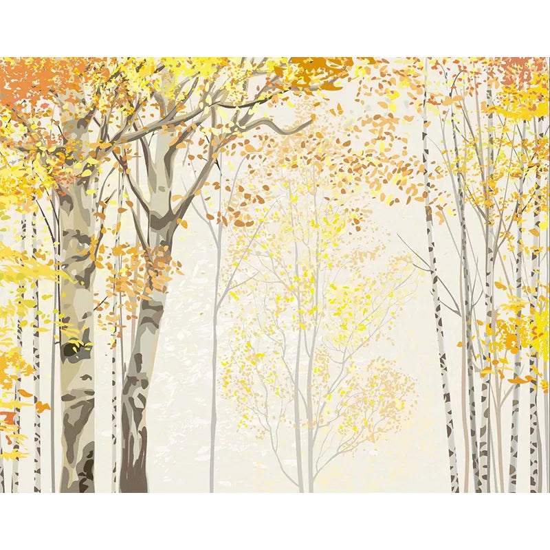 Extra Large Nostalgic Wall Decor Yellow Autumn Forest Wall Mural, Customized Size Available Clearhalo 'Wall Decor' 'Wall Mural' 965184