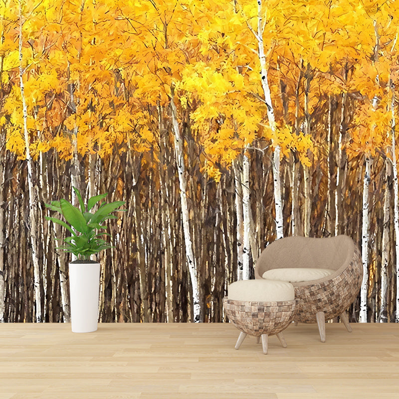 Simple Autumn Forest Wall Art for Home Decoration Retro Wall Mural, Made to Measure Yellow-Brown Clearhalo 'Wall Decor' 'Wall Mural' 965196