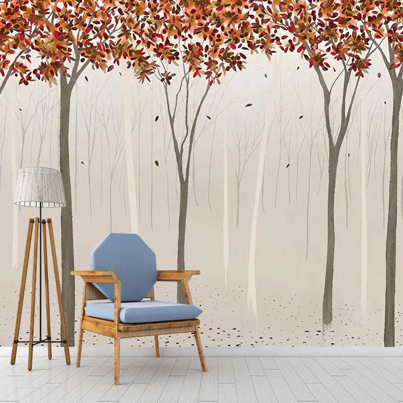 Minimalist Forest Wall Covering in Grey and Coffee Coffee Shop Mural Wallpaper, Custom-Printed Gray-Coffee Clearhalo 'Wall Decor' 'Wall Mural' 965206