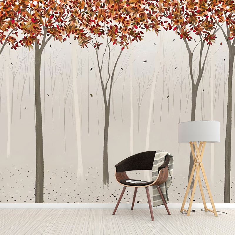 Minimalist Forest Wall Covering in Grey and Coffee Coffee Shop Mural Wallpaper, Custom-Printed Clearhalo 'Wall Decor' 'Wall Mural' 965207