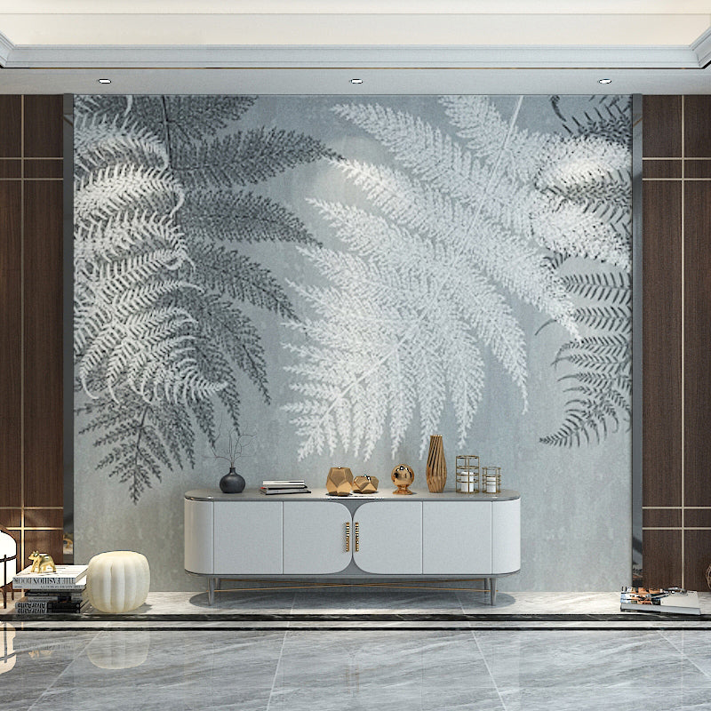 Retro Grey Fern Mural Wallpaper for Commercial Use, Non-Woven Material Grey Clearhalo 'Wall Decor' 'Wall Mural' 965231