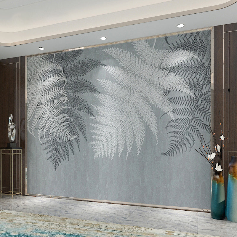 Retro Grey Fern Mural Wallpaper for Commercial Use, Non-Woven Material Clearhalo 'Wall Decor' 'Wall Mural' 965232