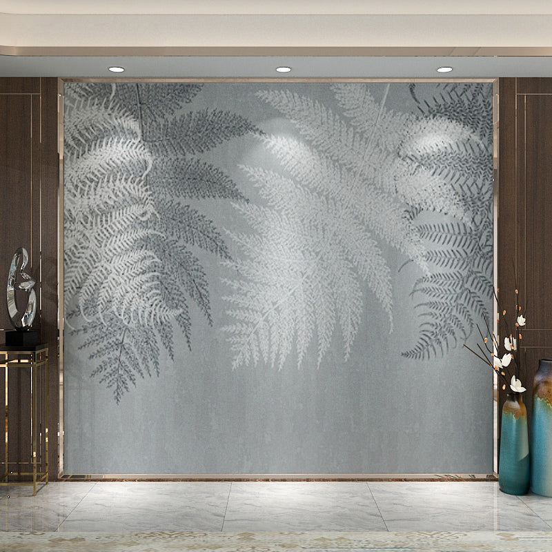 Retro Grey Fern Mural Wallpaper for Commercial Use, Non-Woven Material Clearhalo 'Wall Decor' 'Wall Mural' 965233