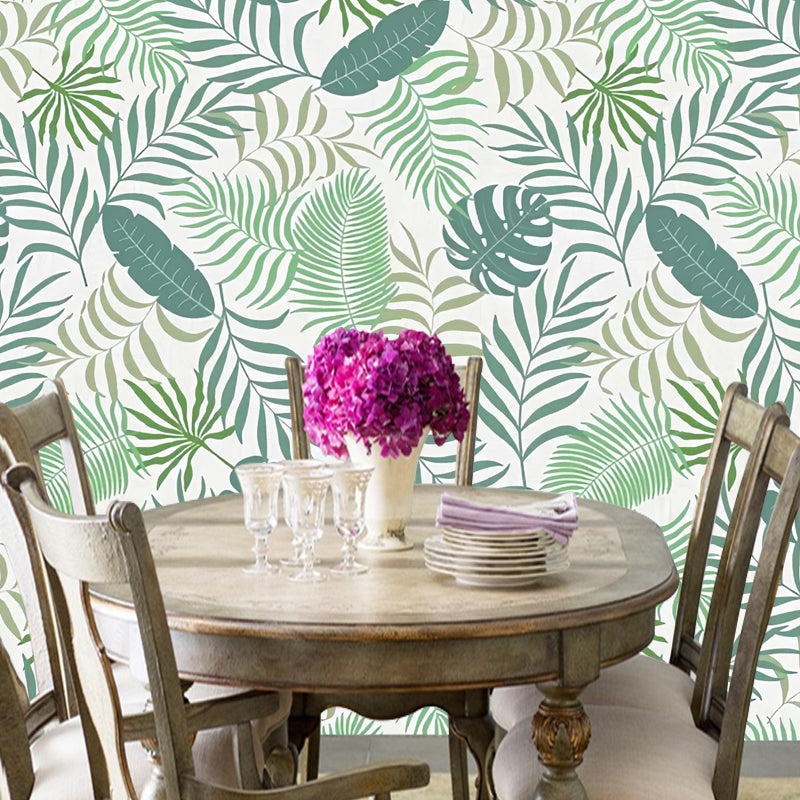 Soft Green Minimalist Mural Wallpaper Full Size Leaf and Stem Wall Decor for Coffee Shop Clearhalo 'Wall Decor' 'Wall Mural' 965277