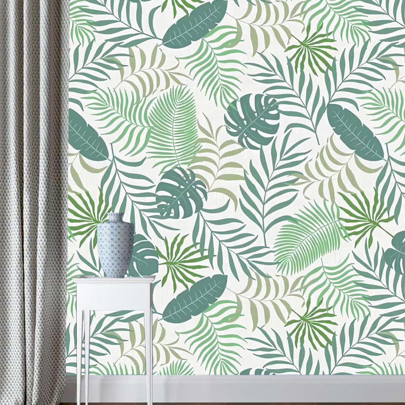 Soft Green Minimalist Mural Wallpaper Full Size Leaf and Stem Wall Decor for Coffee Shop Clearhalo 'Wall Decor' 'Wall Mural' 965278