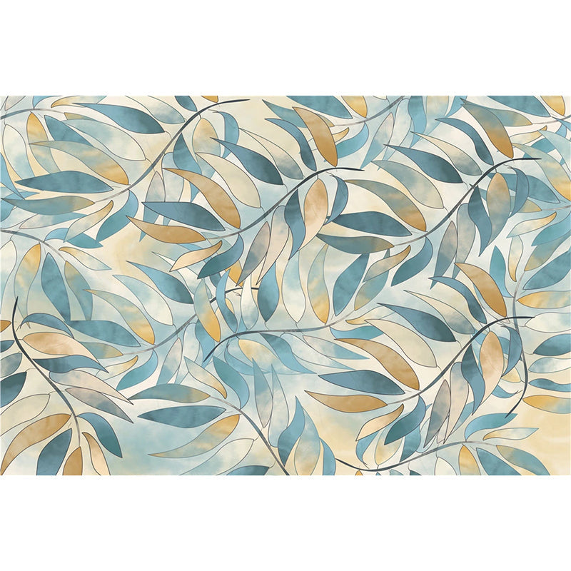 Moisture-Resistant Luxurious Leaf Mural Tropical Wall Covering in Blue and Coffee for Accent Wall Clearhalo 'Wall Decor' 'Wall Mural' 965284