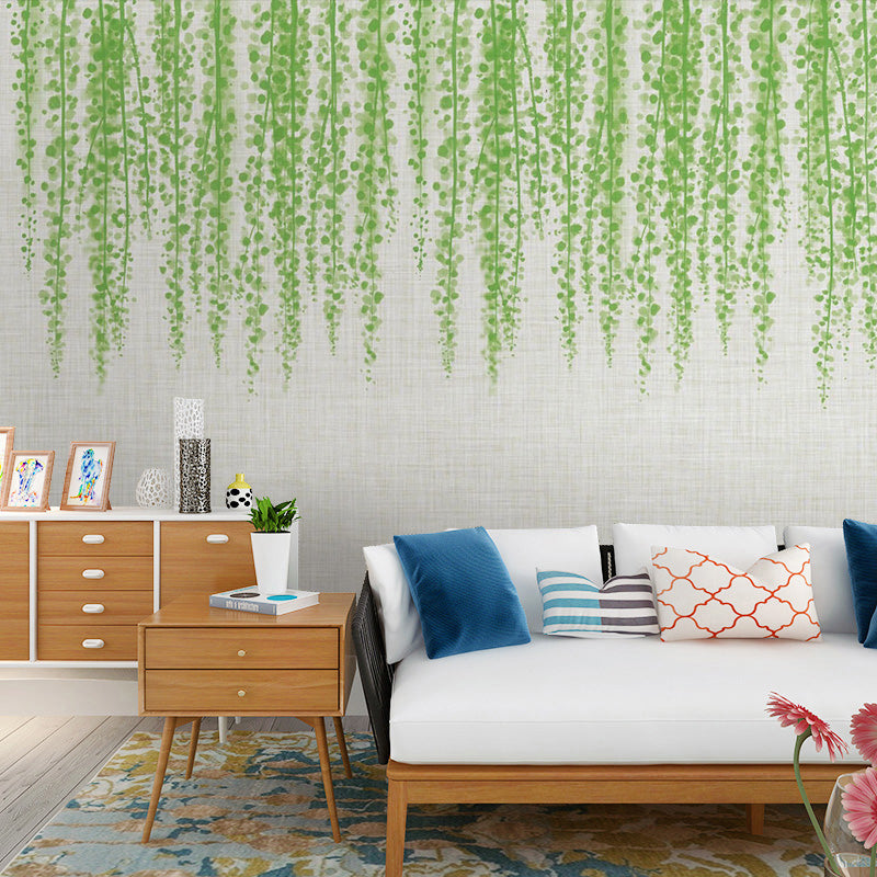 Fresh Willow Wall Covering in Soft Green Accent Wall Mural Wallpaper, Personalized Size Available Green Clearhalo 'Wall Decor' 'Wall Mural' 965301