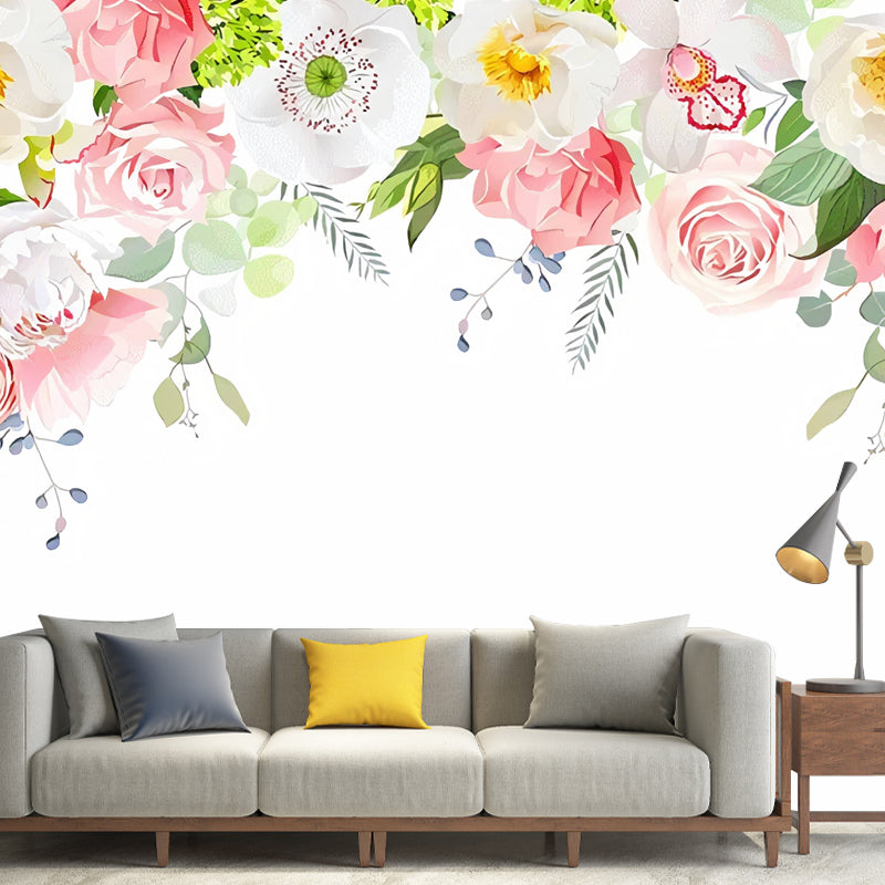 Illustration Style Floral Design Mural Extra Large Wall Covering for Living Room, Made to Measure Clearhalo 'Wall Decor' 'Wall Mural' 965312