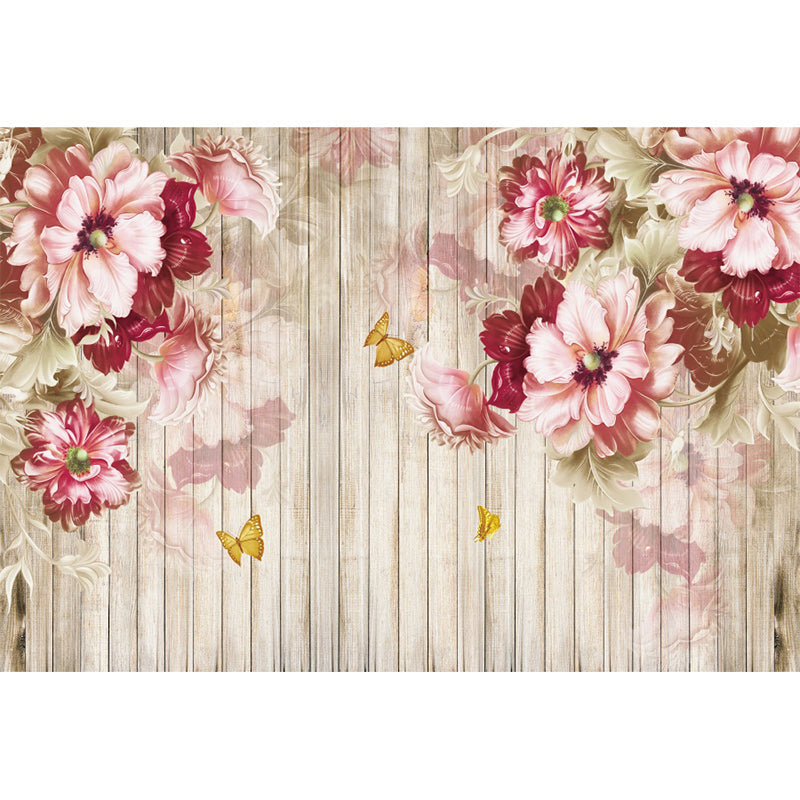 Nordic Blossoms Wall Covering for Accent Wall Personalized Size Wall Mural in Pastel Pink Clearhalo 'Wall Decor' 'Wall Mural' 965319