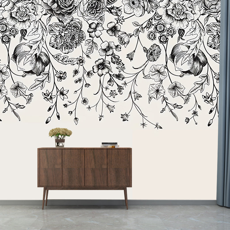 Entwined Vine Mural Wallpaper in Black, Minimalist Wall Covering for Decor Black Clearhalo 'Wall Decor' 'Wall Mural' 965326