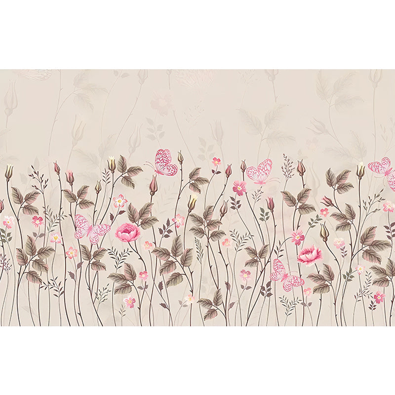 Personalized Branch and Butterfly Mural for Accent Wall Fantasy Blossom in Pink, Stain Resistant Clearhalo 'Wall Decor' 'Wall Mural' 965334