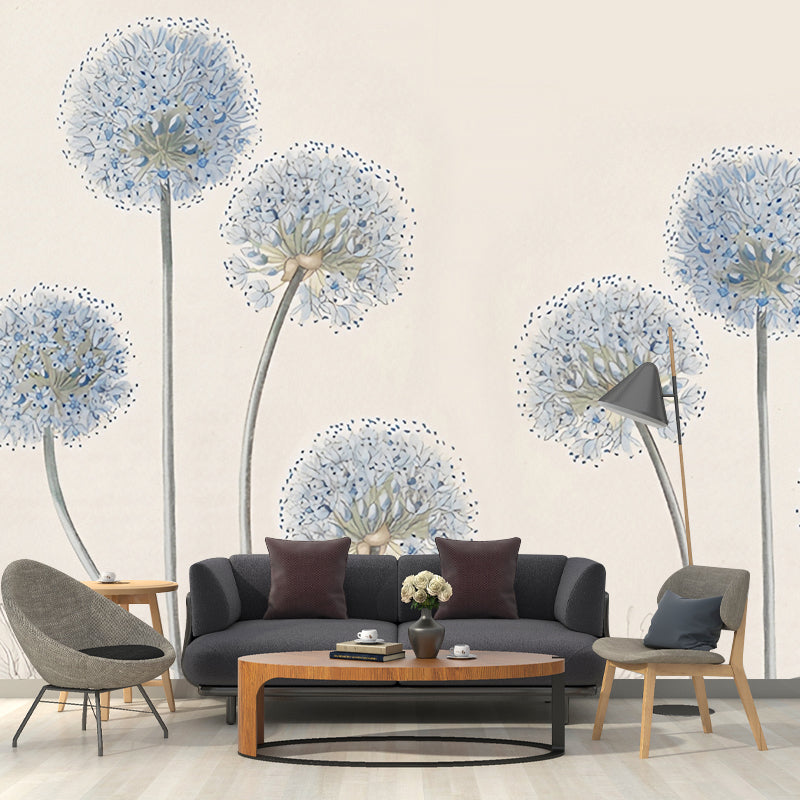 Big Illustration Style Dandelion Mural for Living Room in Grey and Orange, Personalized Size Available Blue Clearhalo 'Wall Decor' 'Wall Mural' 965341