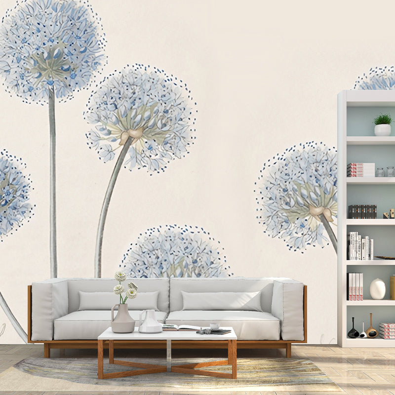 Big Illustration Style Dandelion Mural for Living Room in Grey and Orange, Personalized Size Available Clearhalo 'Wall Decor' 'Wall Mural' 965342