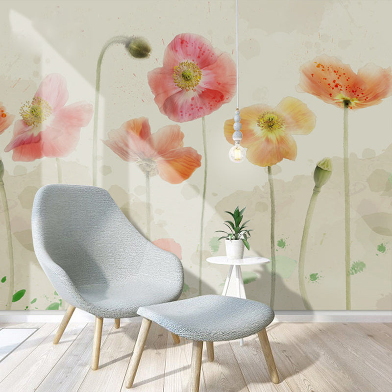 Decorative Lotus Wall Art Non-Woven Material Traditional Wall Mural for Home Decoration Pink-Yellow Clearhalo 'Wall Decor' 'Wall Mural' 965346