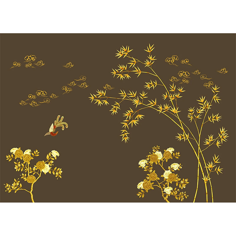 Big Classic Wall Art Coffee and Yellow Plant Wall Mural, Made to Measure Clearhalo 'Wall Decor' 'Wall Mural' 965359