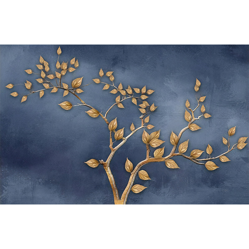 Giant Leaf and Cloud Mural Contemporary Novelty 3D Effect Wall Decor in Blue and Gold Clearhalo 'Wall Decor' 'Wall Mural' 965384