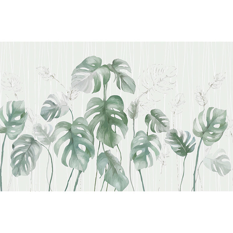 Pastel Green Tropical Plant Mural Stain-Resistant Wall Covering for Living Room Clearhalo 'Wall Decor' 'Wall Mural' 965389