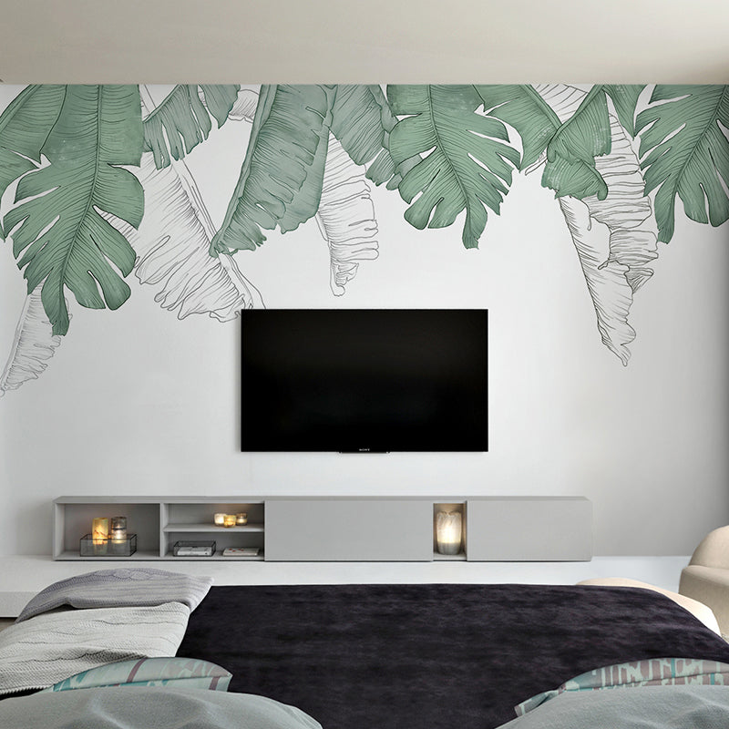 Nordic Plant Wall Decor for Gallery, Extra Large Wall Mural in Soft Green Clearhalo 'Wall Decor' 'Wall Mural' 965397