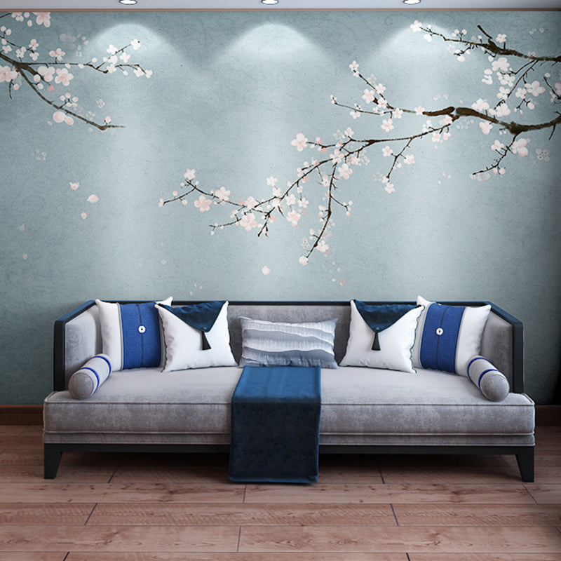 Decorative Plum Blossom Mural Wallpaper Non-Woven Fabric Contemporary Wall Art for Accent Wall Clearhalo 'Wall Decor' 'Wall Mural' 965407