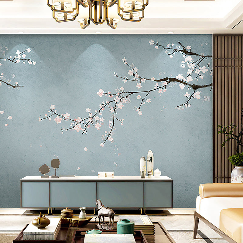 Decorative Plum Blossom Mural Wallpaper Non-Woven Fabric Contemporary Wall Art for Accent Wall Clearhalo 'Wall Decor' 'Wall Mural' 965408