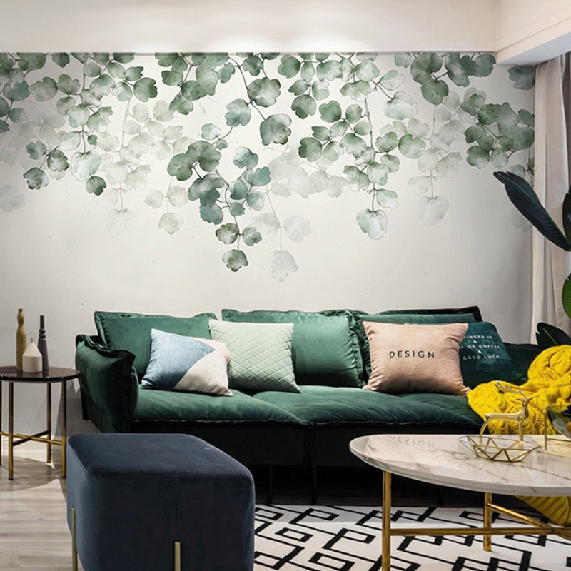 Large Countryside Wall Decor Soft Green Garden and Leaf Mural Wallpaper, Personalized Size Available Clearhalo 'Wall Decor' 'Wall Mural' 965422