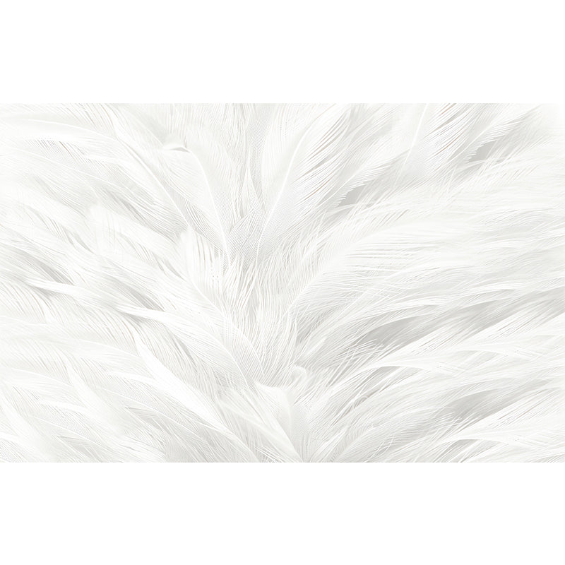 Plain White Minimalist Wall Covering Large Feather Wall Mural for Living Room Clearhalo 'Wall Decor' 'Wall Mural' 965434