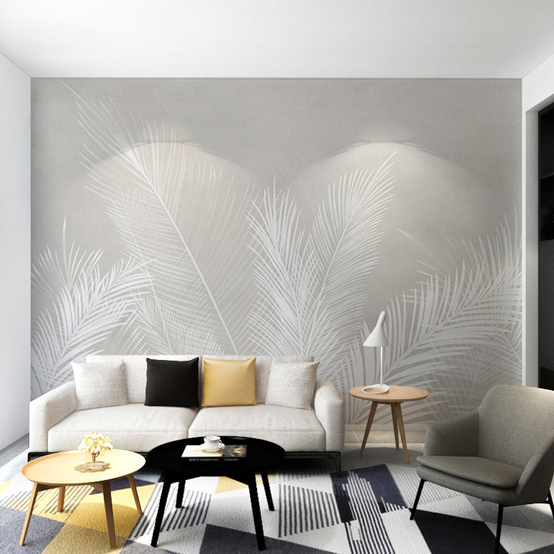 Pastel Bambusa Multiplex Wall Covering for Accent Wall Contemporary Mural, Made to Measure Gray-White Clearhalo 'Wall Decor' 'Wall Mural' 965436